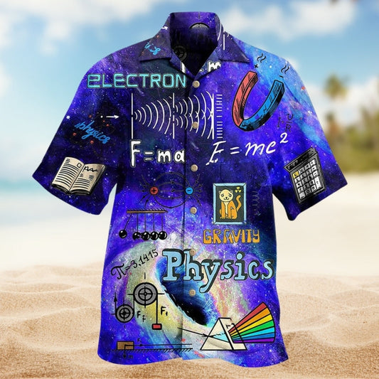 Physics Creative Pattern Hawaiian Shirt For Resort Trips, Coastal Parties, And Warm Weather Style