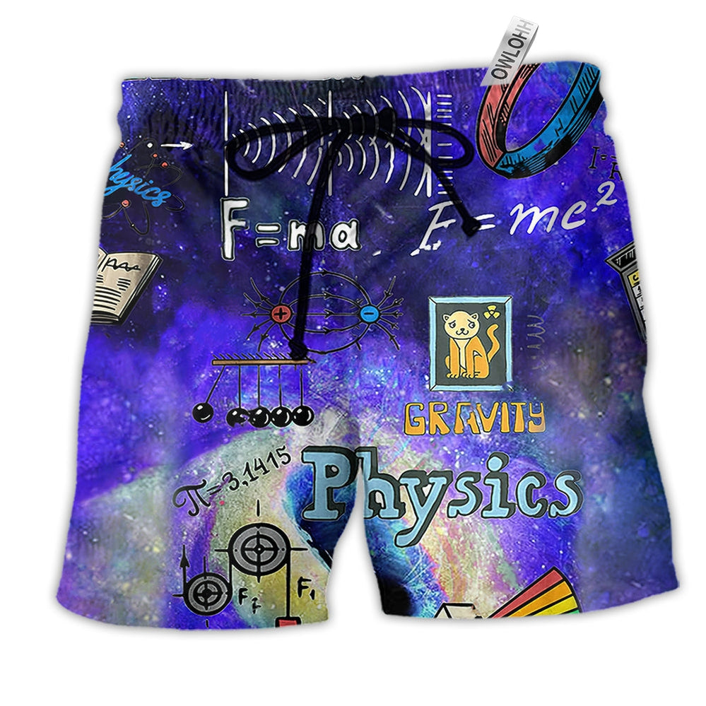 Physics Amazing Awesome Dark Blue Hawaiian Print Beach Shorts For Tropical Holidays And Weekend Adventures