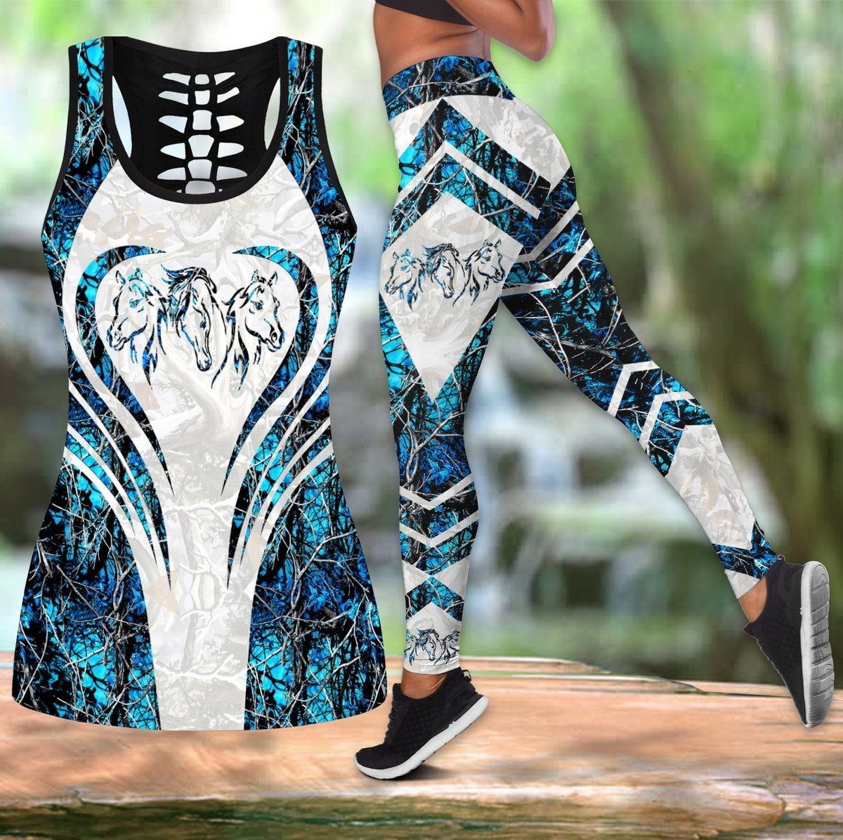 Beautiful Blue Horse Hollow Tank Top For Yoga Workouts And Casual Wear