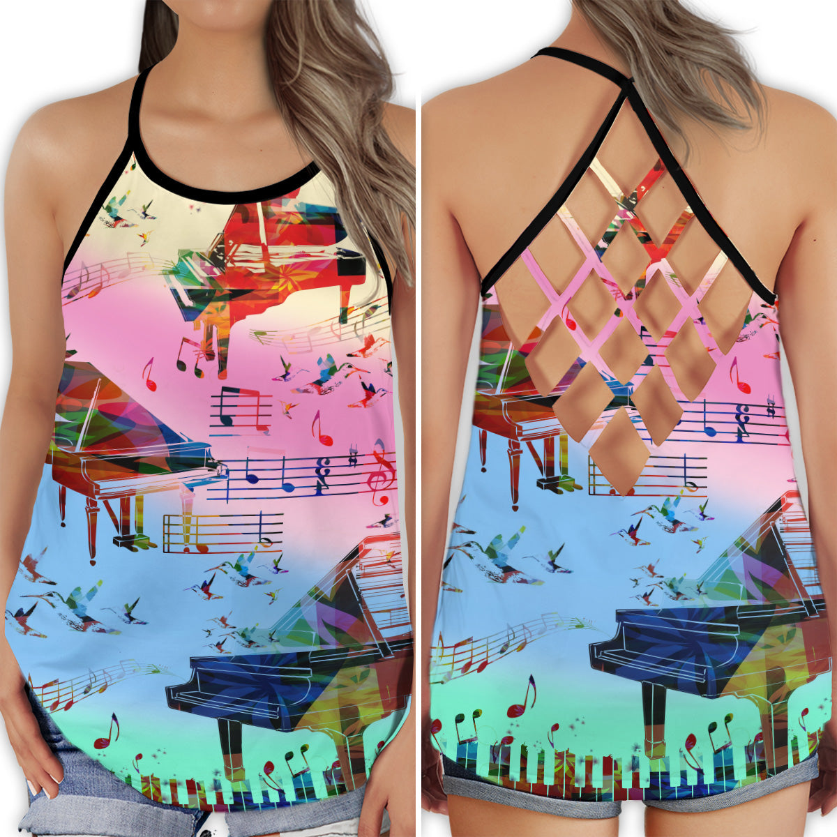 Just A Girl Who Loves Piano Hollow Tank Top For Studio Practice And Festival Wear