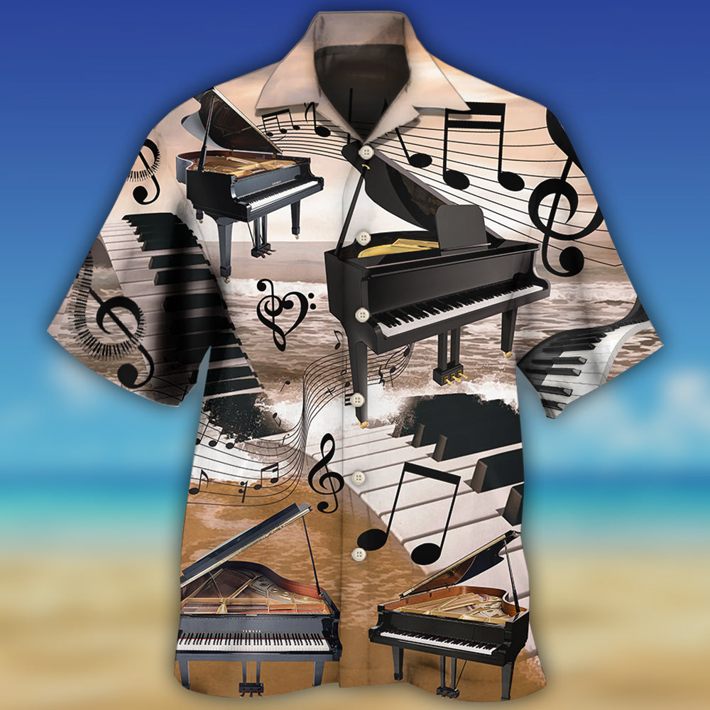 Piano Hawaiian Shirt Design Detail For Beach Days And Holiday Travel