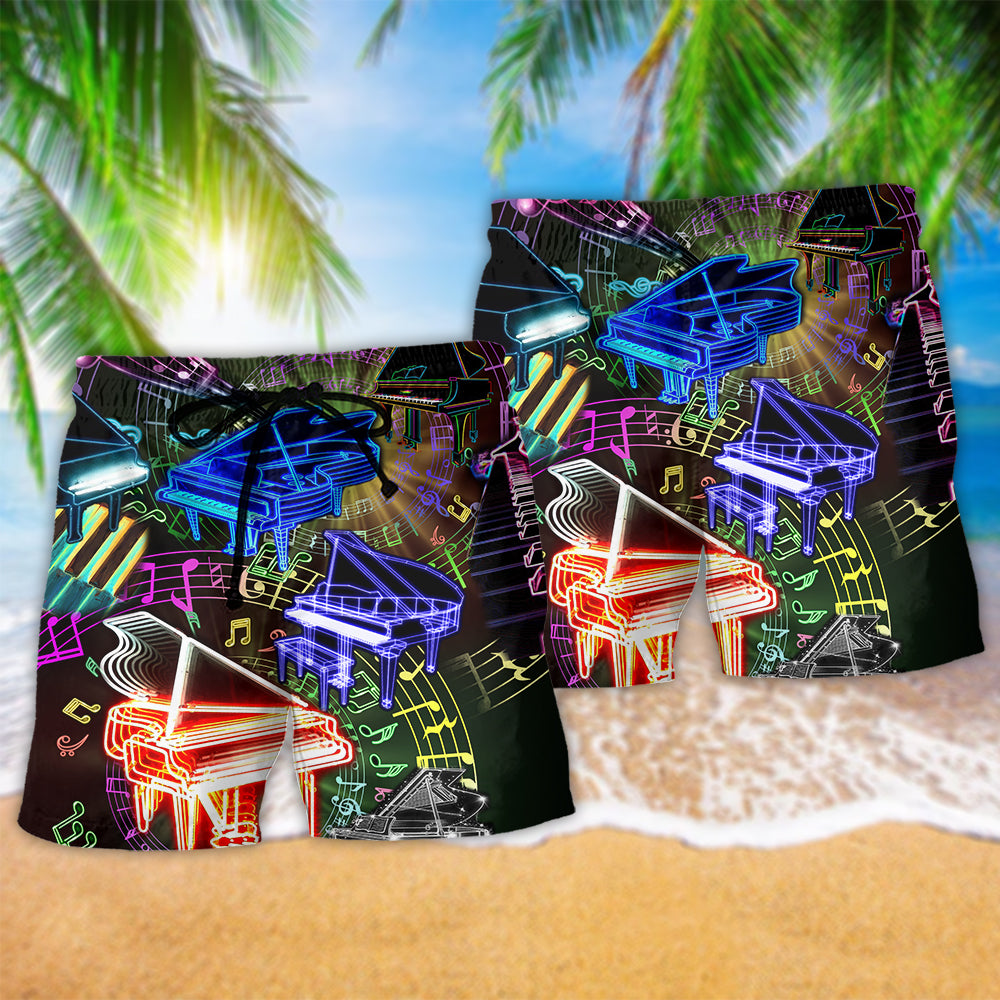 Piano Music Speaks Beautifully Beach Shorts Pattern View For Weekend Trips And Outdoor Activities