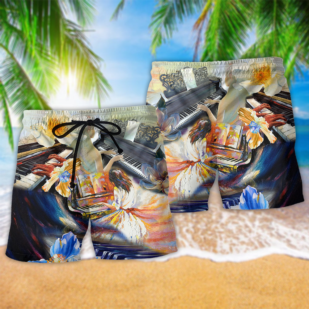 Piano Music Beach Shorts Pattern Detail For Weekend Travel And Vacation Ready Style