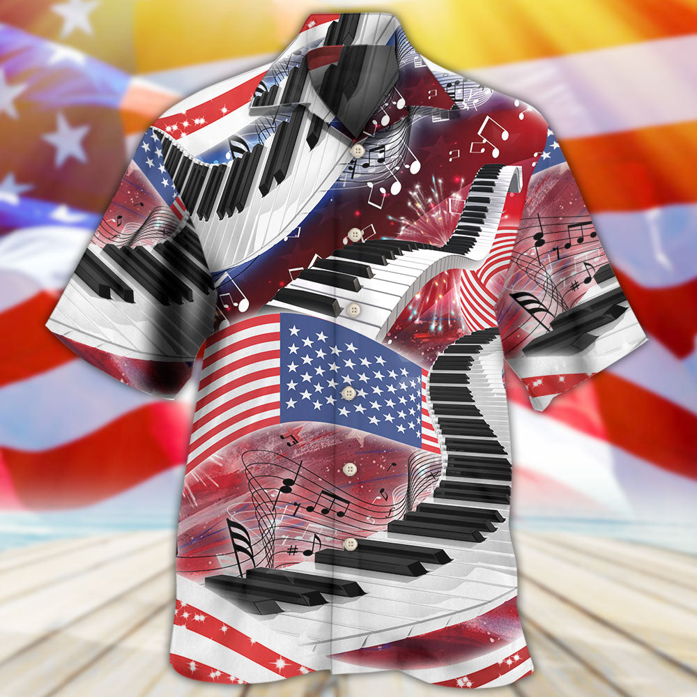 Piano Music USA Flag Independence Day Hawaiian Shirt For Coastal Adventures And Warm Weather Wear