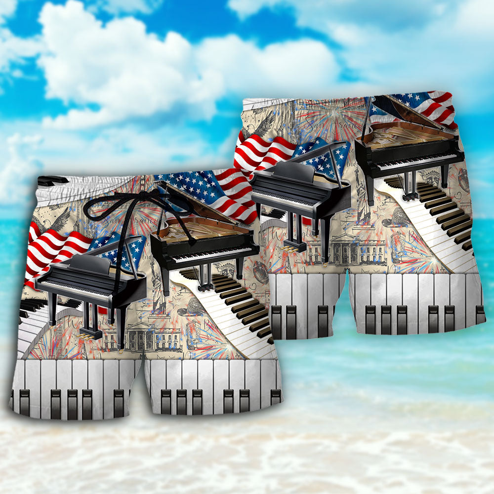 Piano Music Independence Day Vibes Beach Shorts Print View For Coastal Escapes And Casual Outings