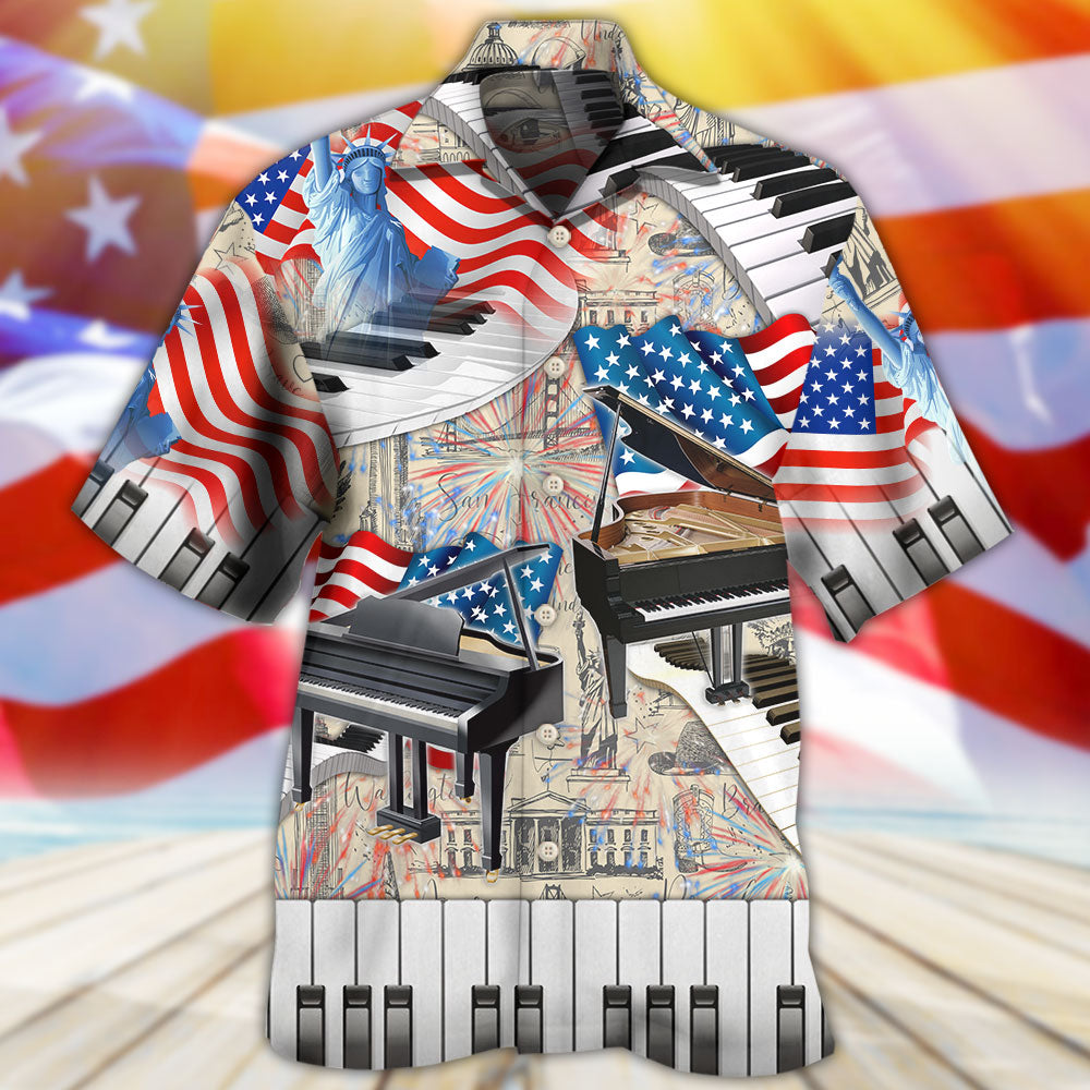 Piano Music Independence Day Hawaiian Shirt Pattern Detail For Summer Holidays And Outdoor Fun