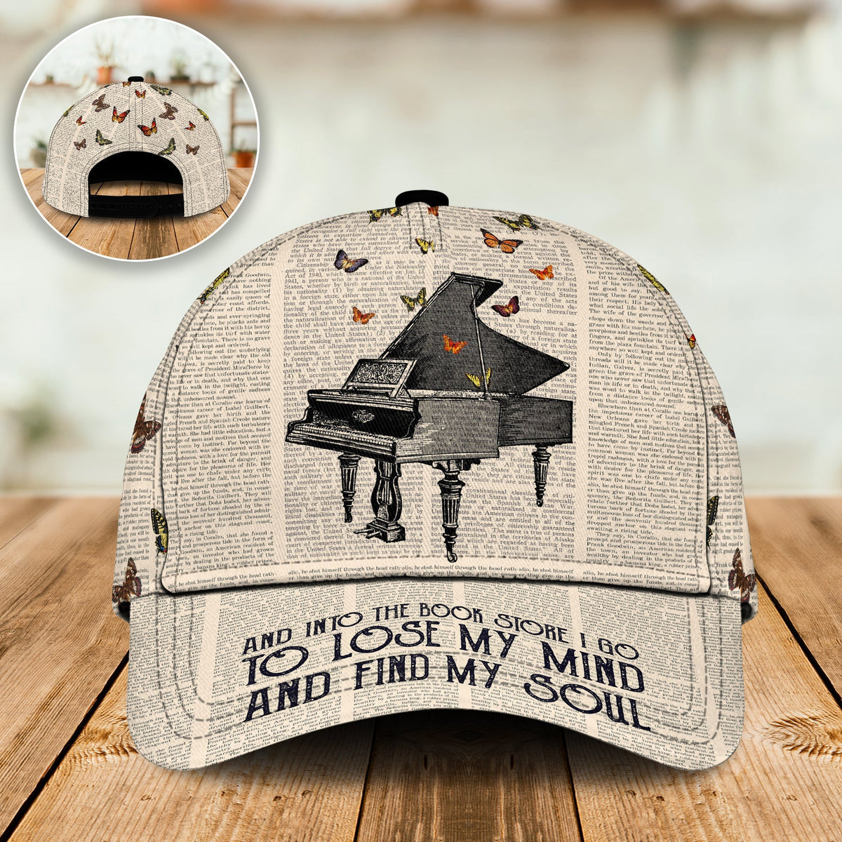 Piano Vintage Newspaper Classic Cap For Coastal Trips Outdoor Activities And Gift Giving