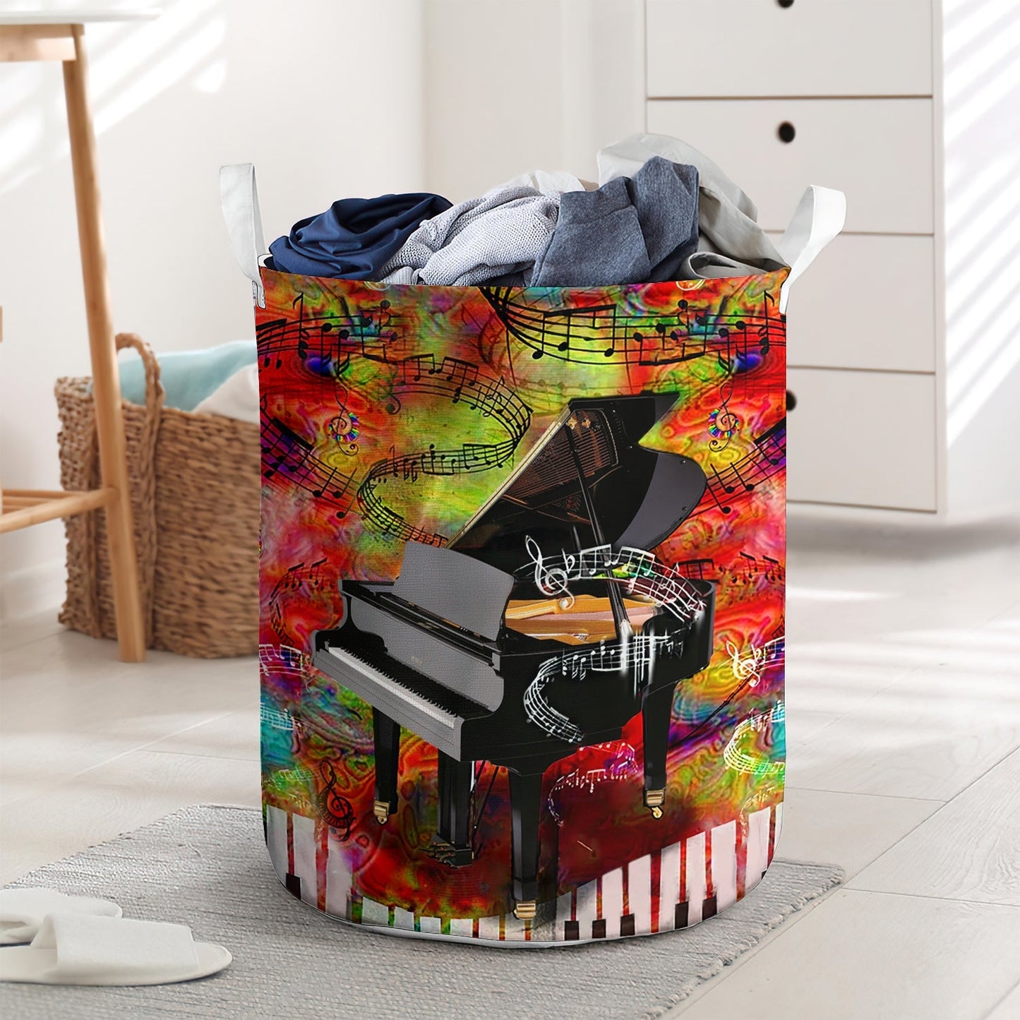 Piano Music Messy Style Laundry Basket For Bathroom Bedroom Storage