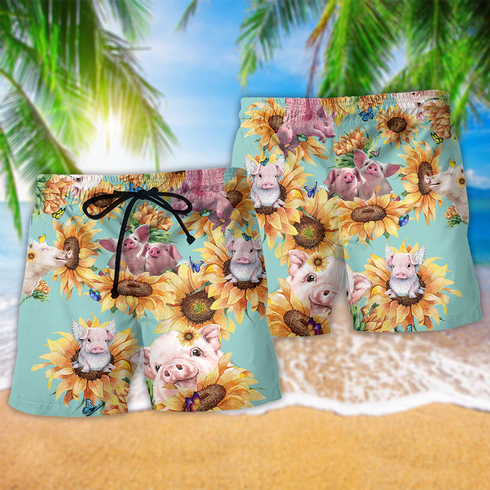 Sunflower Pig Beach Shorts Pattern Detail For Beachside Relaxation And Laid Back Daily Wear