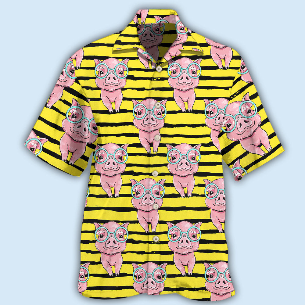Funny Vintage Pig Cartoon Hawaiian Shirt Design Detail For Beach Days And Holiday Travel