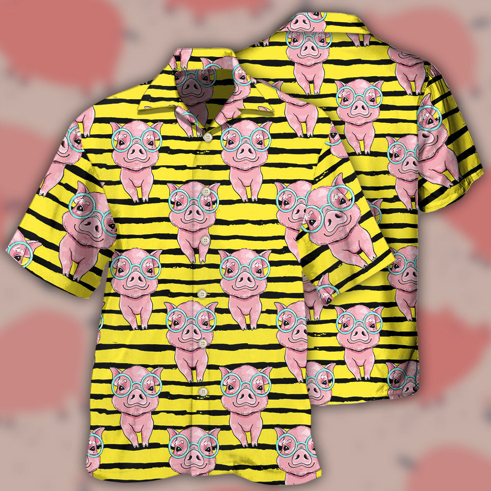 Playful Cartoon Pig Hawaiian Shirt With Detailed Graphic For Beach Days Resort Trips And Relaxed Everyday Style