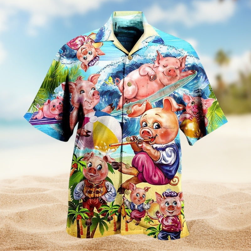 Pig Summertime Beach Hawaiian Shirt For Beach Days, Coastal Adventures, And Thoughtful Gift Giving
