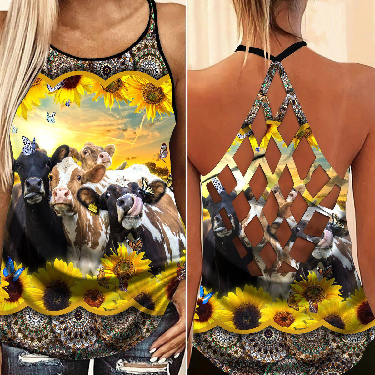 Cows Love Farm Hollow Tank Top For Summer Outings And Everyday Comfort