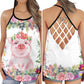 Pig Floral Cute Hollow Tank Top For Yoga Practice And Summer Outings