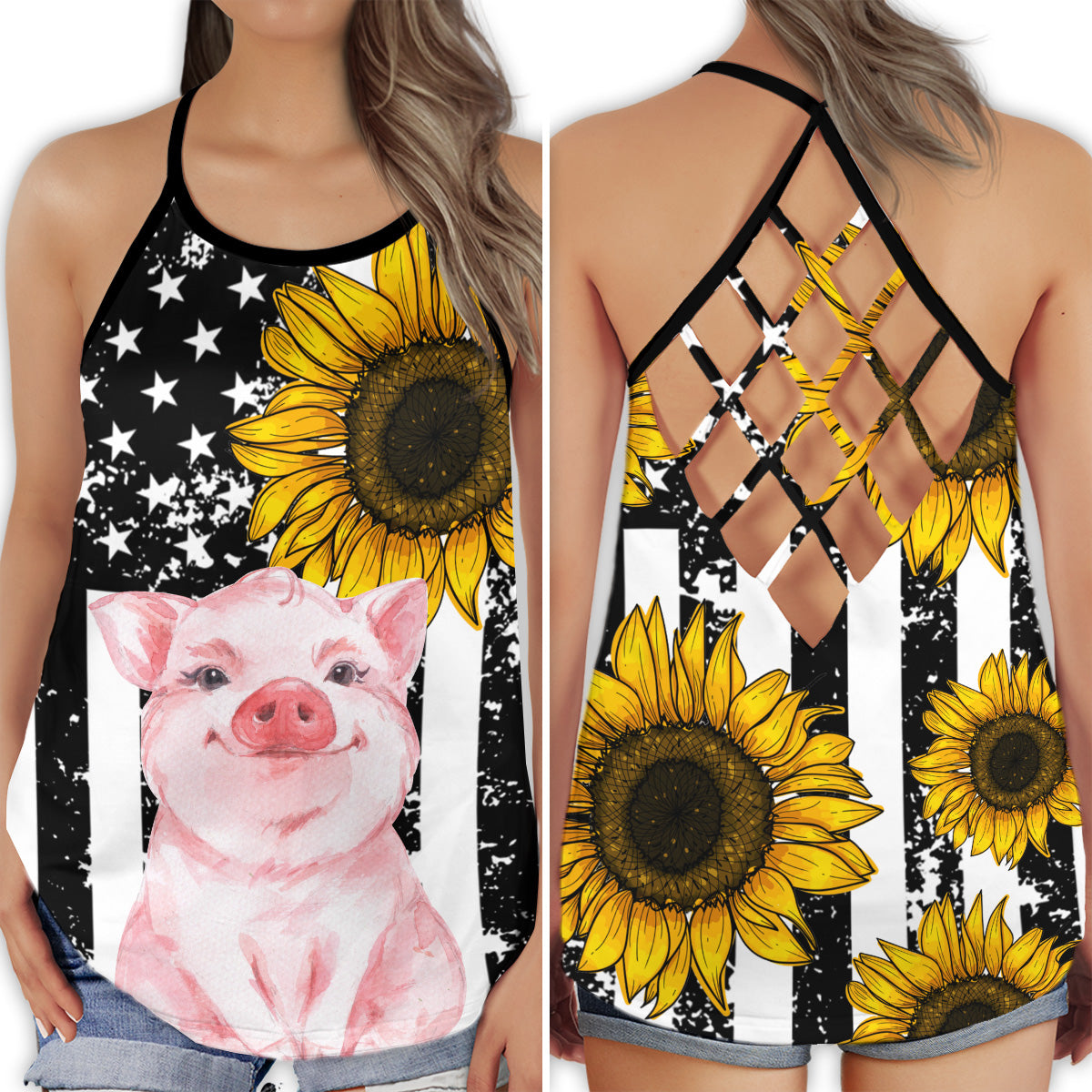 Pig Farm Life Cute Animal Funny Hollow Tank Top For Yoga Workouts And Casual Wear