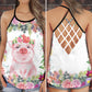 Pig Floral Cute Hollow Tank Top For Yoga Practice And Summer Outings