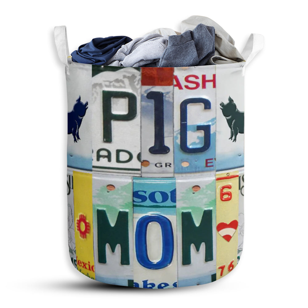 Pig Mom Live Love License Plate Laundry Basket For Bathroom Bedroom Storage
