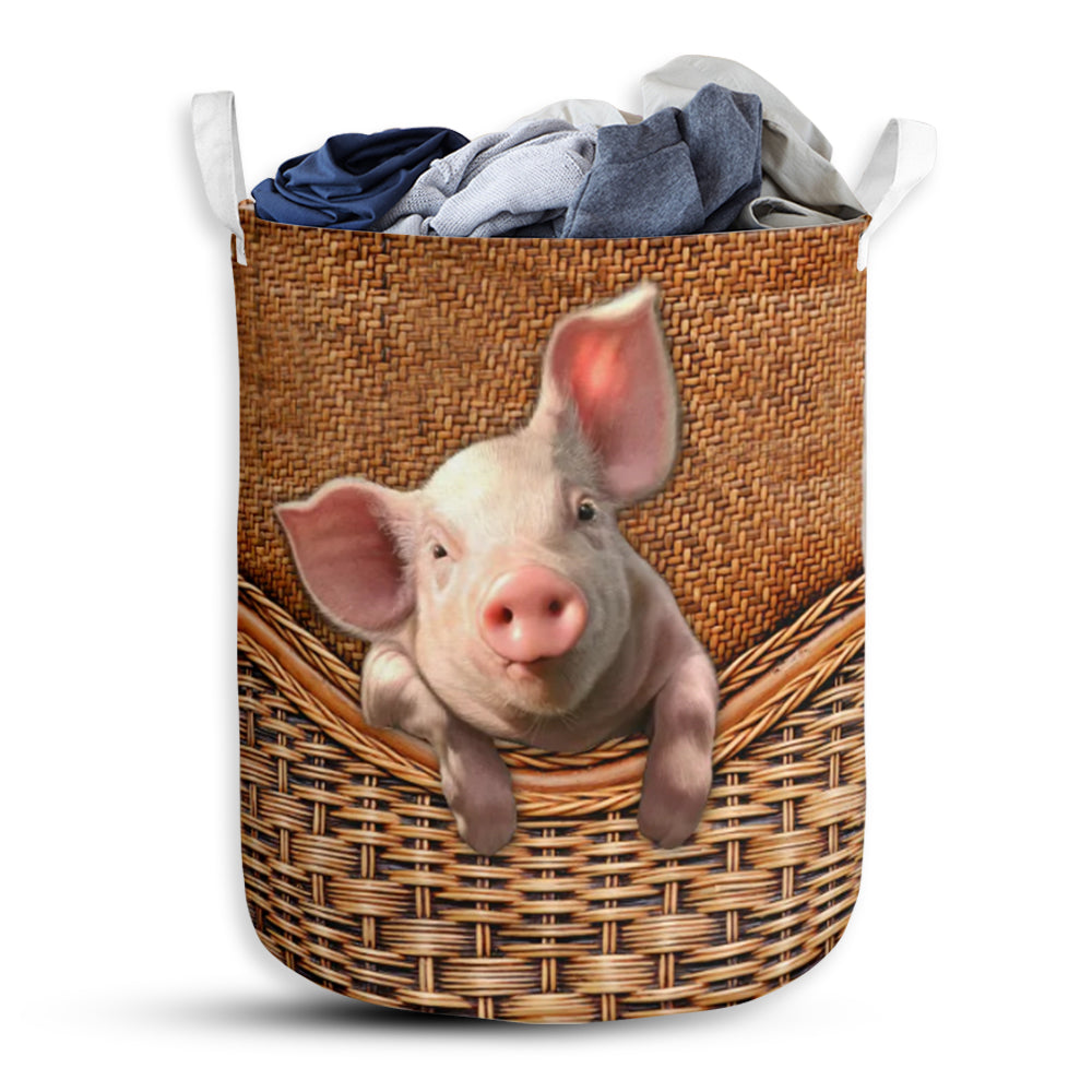 Pig Rattan Texture Laundry Basket For Bathroom Bedroom Storage