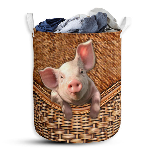 Pig Rattan Texture Laundry Basket For Bathroom Bedroom Storage
