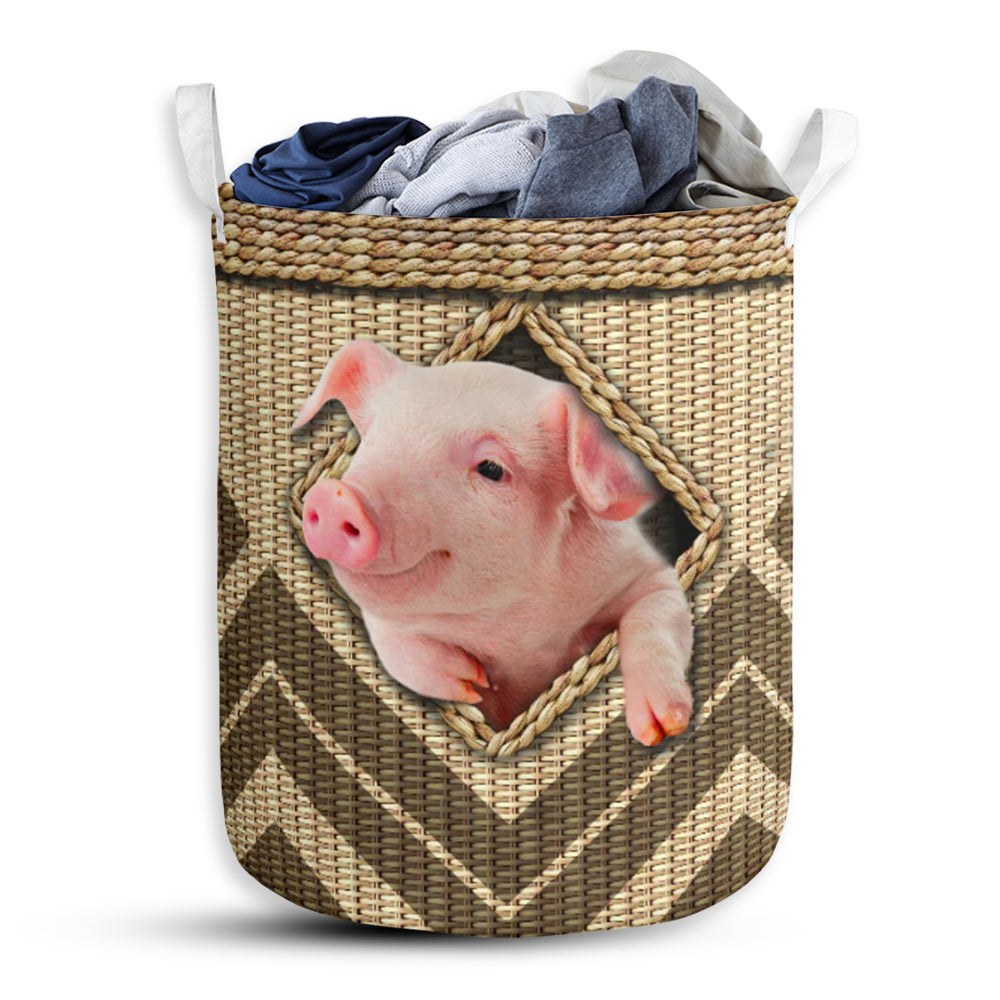 Pig Wicker Texture Hole Laundry Basket For Bathroom Bedroom Storage