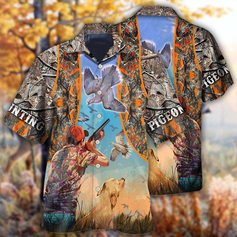 Orange Hunting Pigeon Hawaiian Shirt Design View For Casual Summer Styling