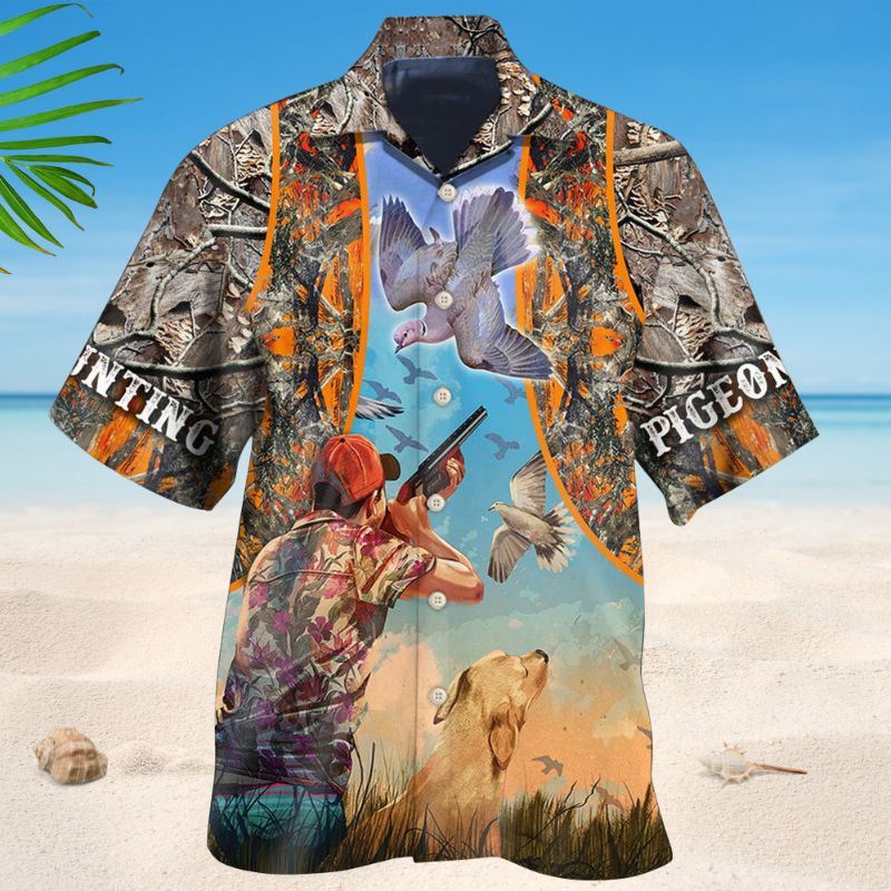 Pigeon Hunting Outdoor Hawaiian Shirt For Island Vacations, Resort Wear, And Relaxed Seasonal Style