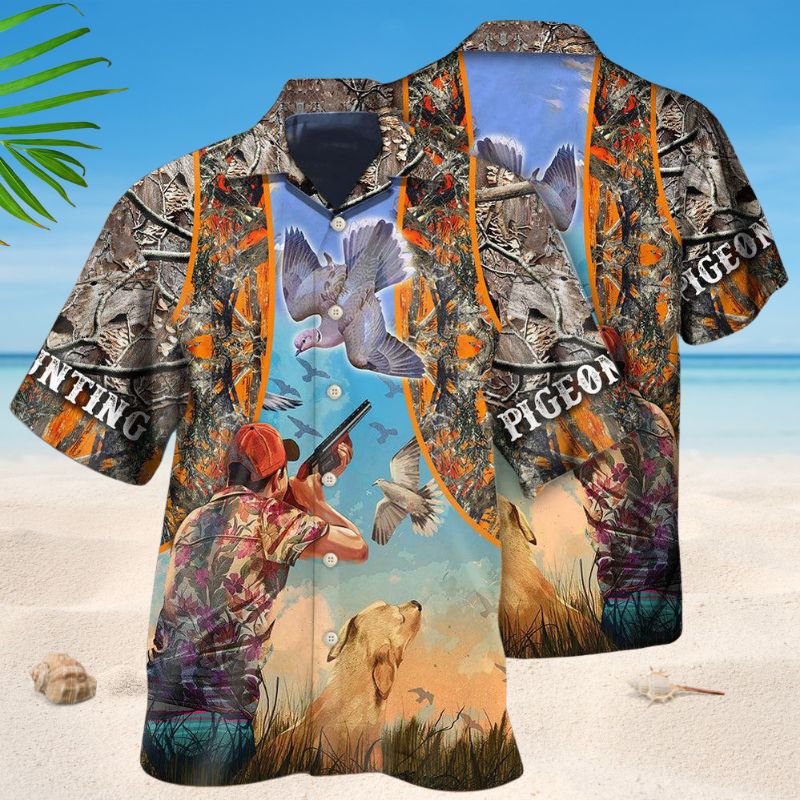 Pigeon Hunting Outdoor Hawaiian Shirt For Island Vacations, Resort Wear, And Relaxed Seasonal Style