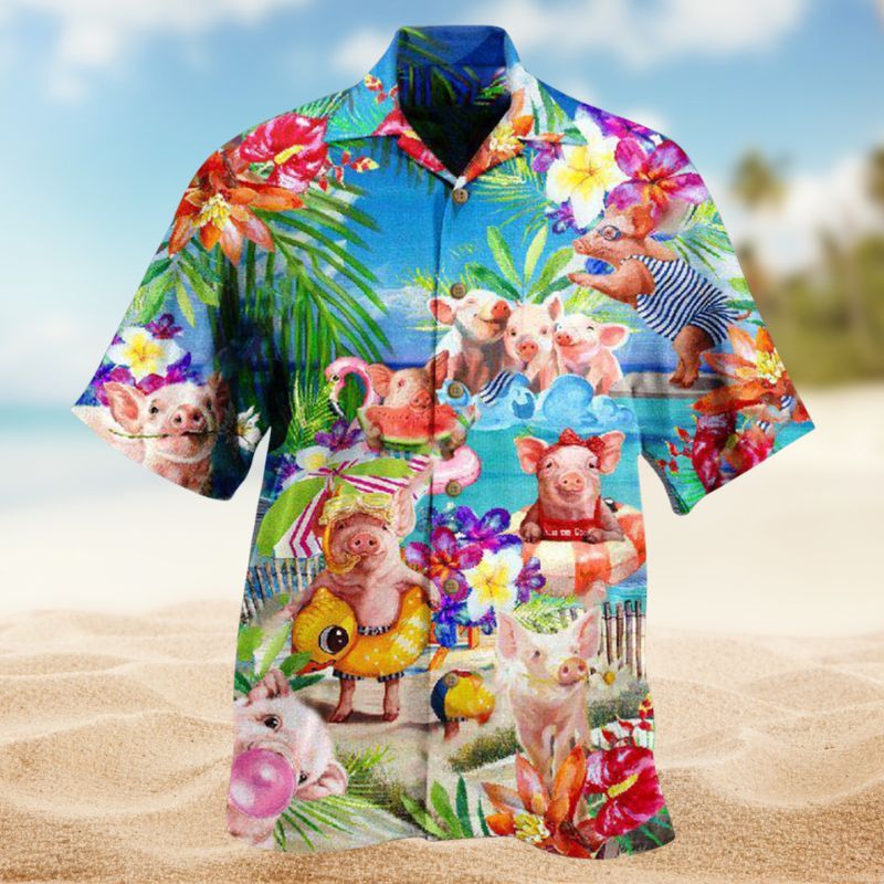 Piggy Relaxed Beach Hawaiian Shirt For Island Vacations, Resort Wear, And Relaxed Seasonal Style