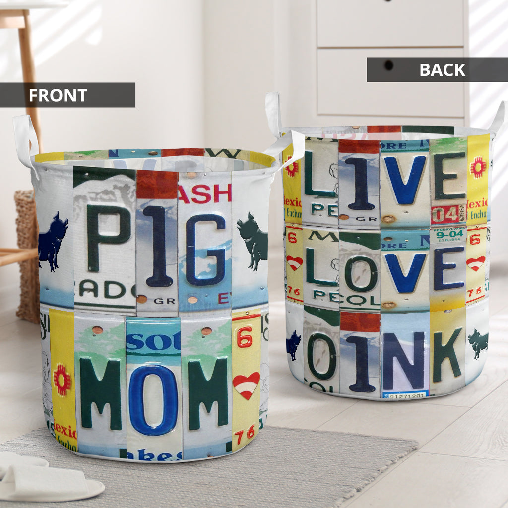 Pig Mom Live Love License Plate Laundry Basket For Room Home Organizer