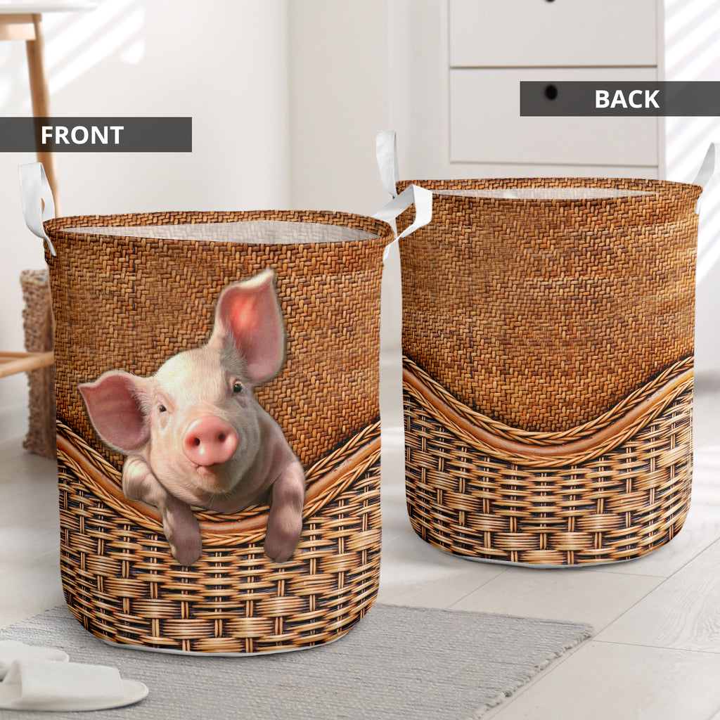 Pig Rattan Texture Laundry Basket For Room Home Organizer