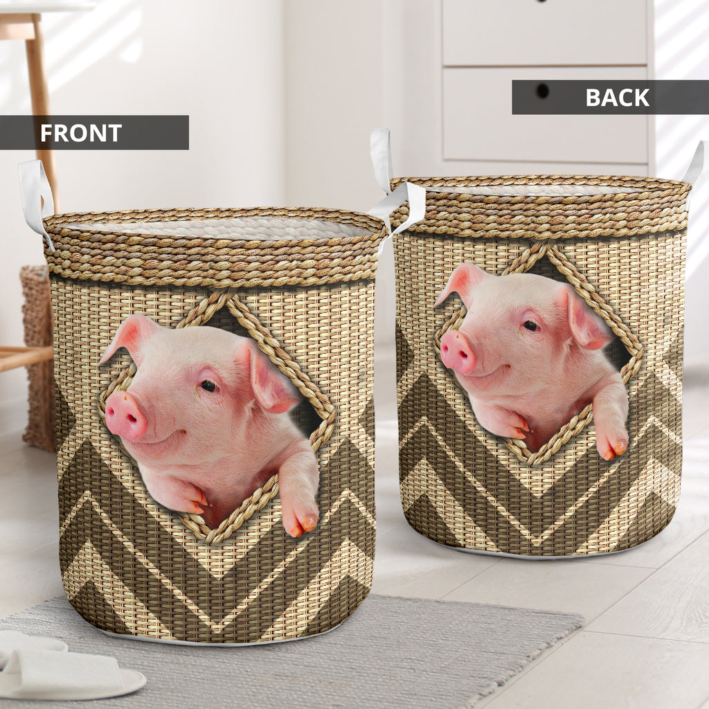 Pig Wicker Texture Hole Laundry Basket For Room Home Organizer