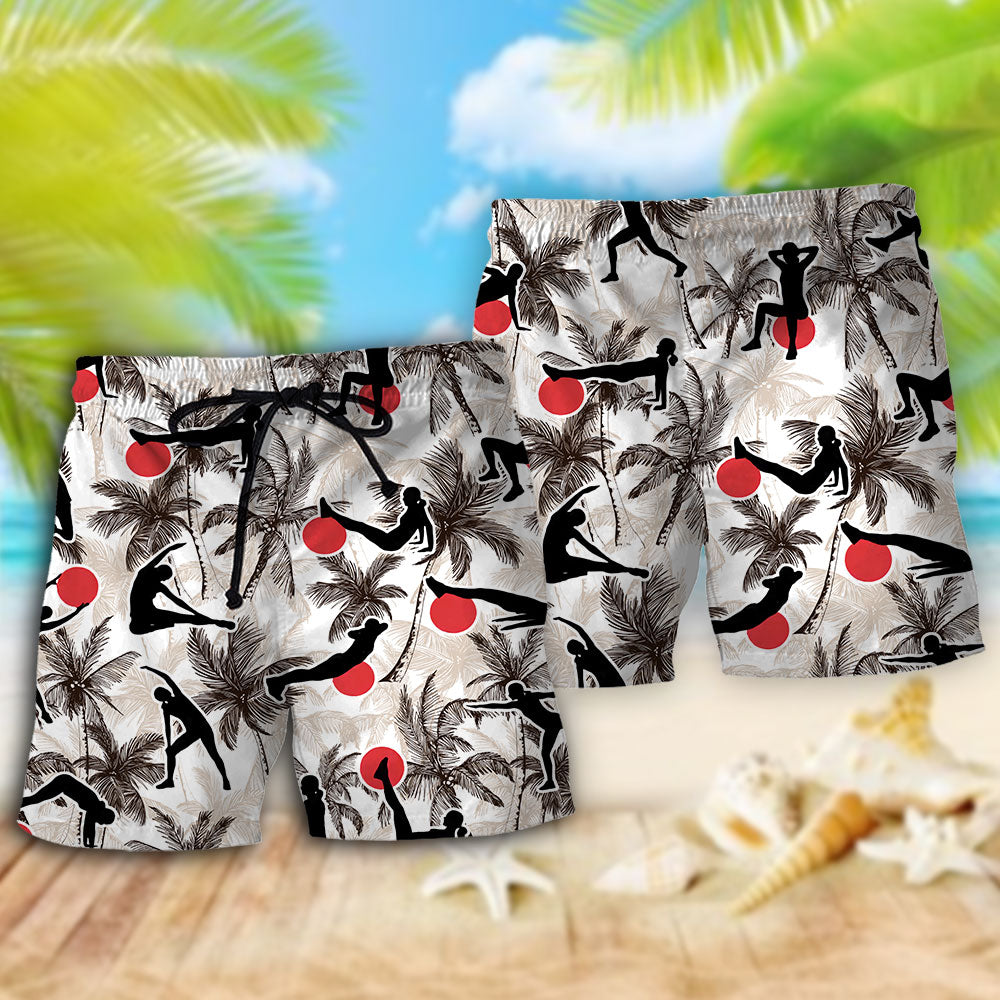 Pilates Tropical Tree Wellness Beach Shorts For Beach Trips And Relaxed Vacation Styling