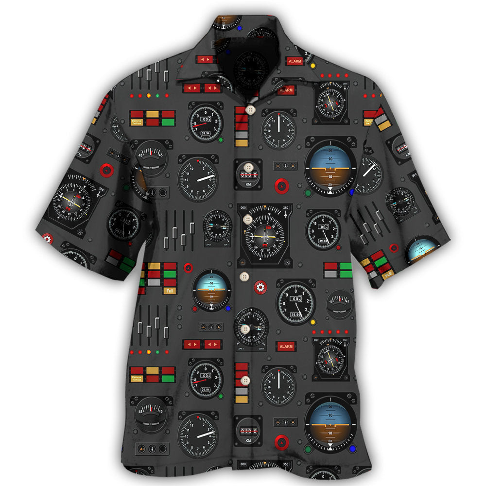 Creative Pilot Watch Airplane Instrument Panel Hawaiian Shirt For Summer Vacation, Beach Travel, And Casual Wear