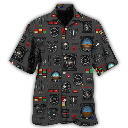 Creative Pilot Watch Airplane Instrument Panel Hawaiian Shirt For Summer Vacation, Beach Travel, And Casual Wear