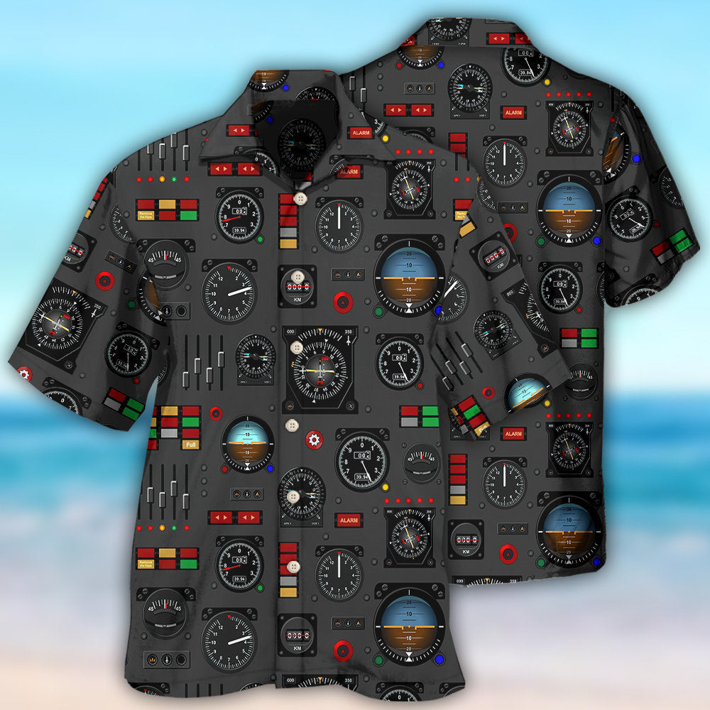 Black Pilot And Vintage Clock Hawaiian Shirt With All Over Print For Coastal Trips Outdoor Events And Relaxed Summer Wear