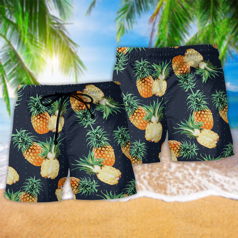 Pineapple Tropical Summer Fruit Beach Shorts Pattern Detail For Holiday Travel And Comfortable Resort Style