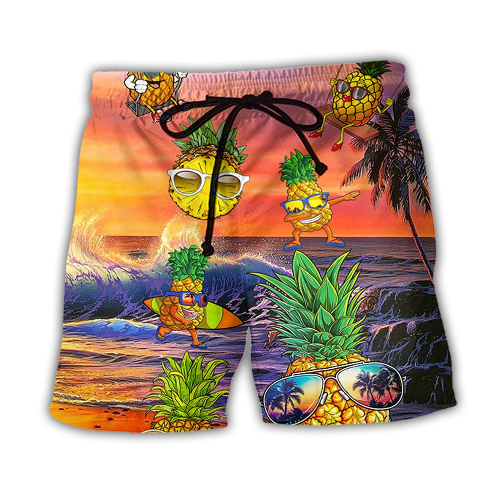 Pineapple Humor Summer Fruit Beach Shorts Pattern View For Weekend Trips And Outdoor Activities