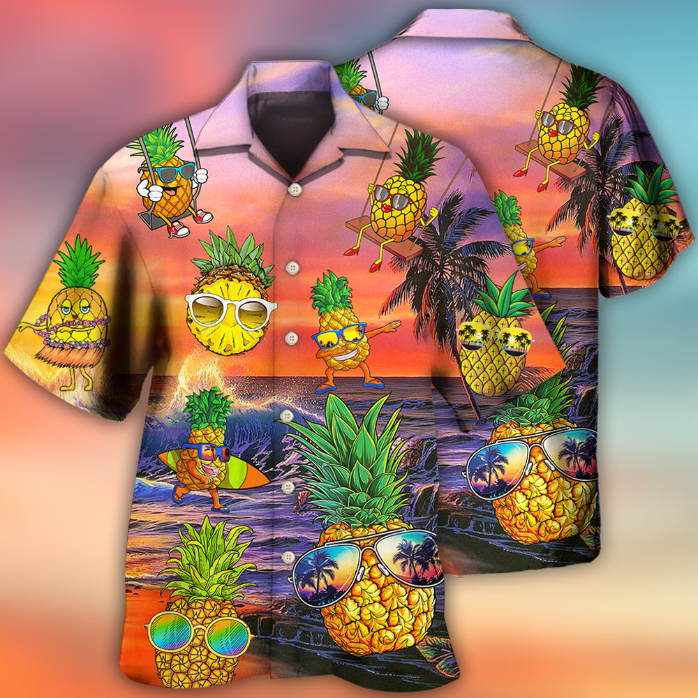 Playful Summer Tropical Fruit And Pineapple Hawaiian Shirt With All Over Print For Vacation Parties Beach Outings And Relaxed