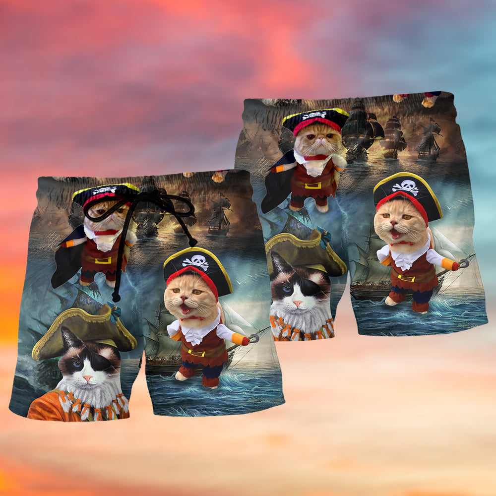 Cat Pirate Adventure Beach Shorts Pattern Detail For Island Trips And Memorable Gift Ideas