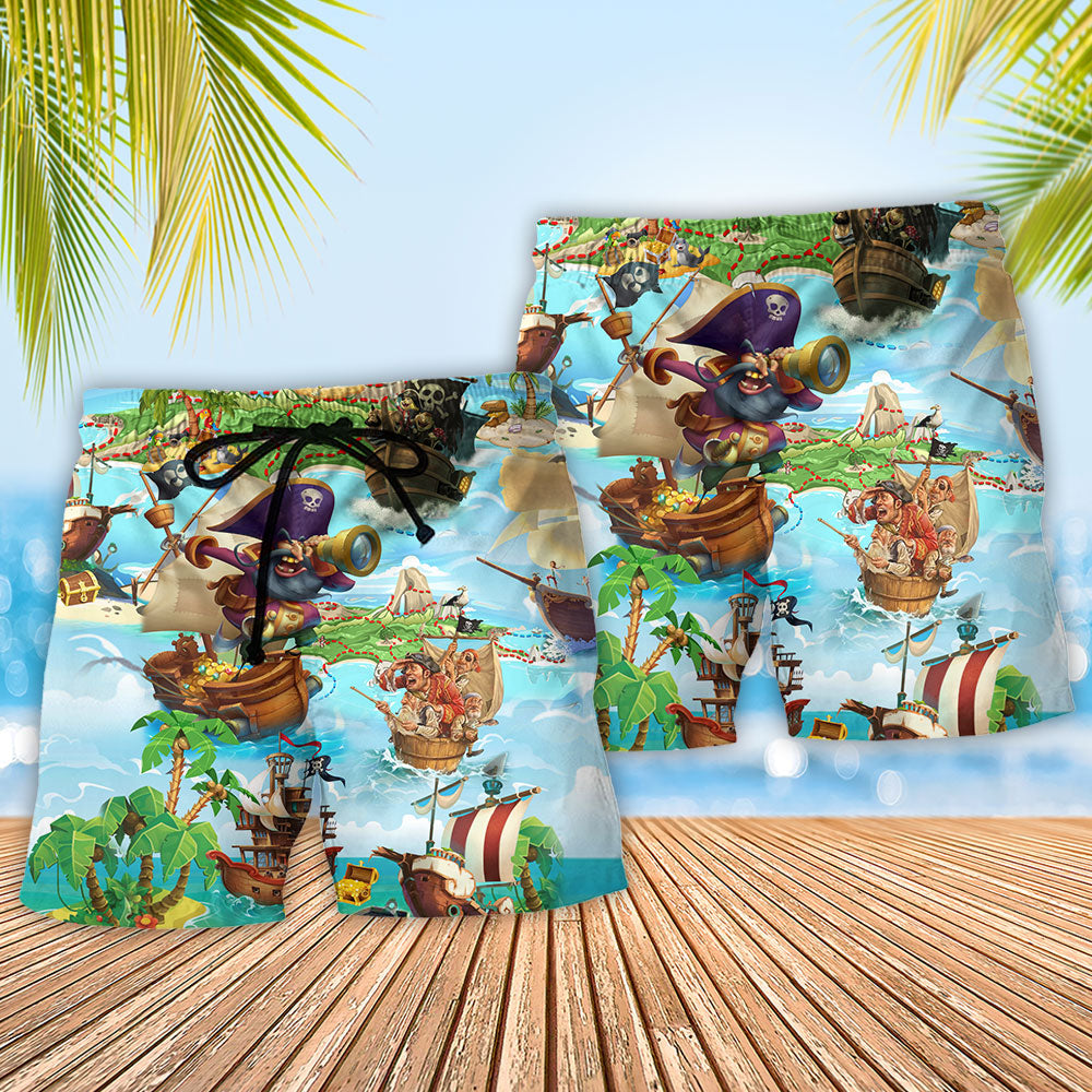 Pirate Treasure Hunt Adventure Beach Shorts Pattern Detail For Leisure Travel And Easy Warm Weather Wear