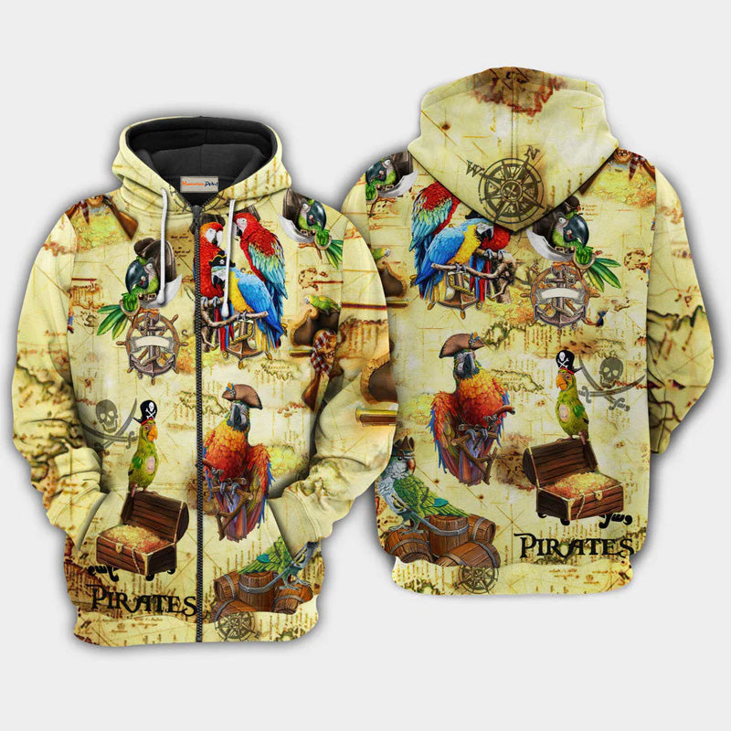 Pirate Parrots Adventure Hoodie For Distinctive Streetwear Holidays And Thoughtful Gifts