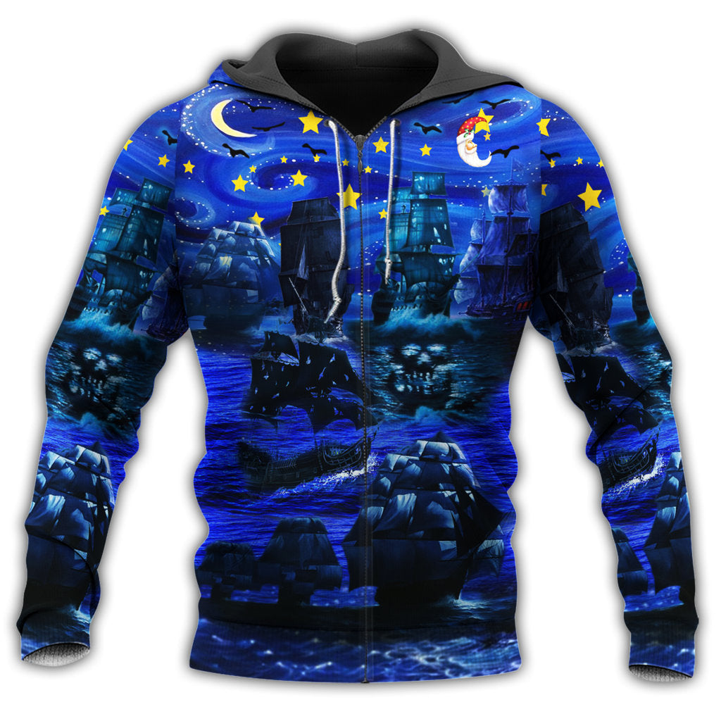Blue Romantic Pirate Ship Hoodie For Bold Streetwear Seasonal Events And Comfortable Layering