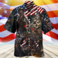 Nautical Pirate Skeleton USA Flag Independence Day Hawaiian Shirt Pattern View For Lightweight Everyday Style