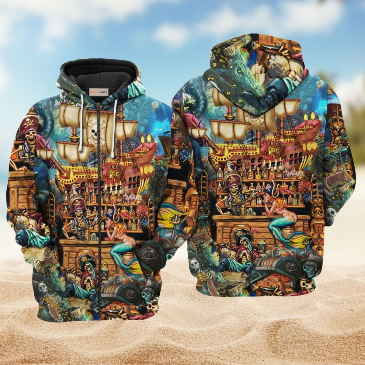 Pirate Skull Ocean Treasure Hoodie For Beach Trips Weekend Outings And Relaxed Streetwear