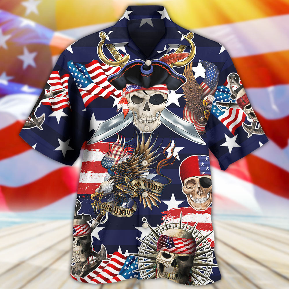 Nautical Pirate Skeleton American Independence Day Hawaiian Shirt For Beach Parties And Weekend Getaways