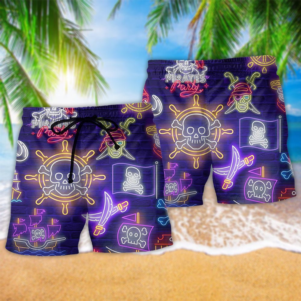 Neon Pirate Captain Party Life Beach Shorts Print View For Coastal Escapes And Casual Outings
