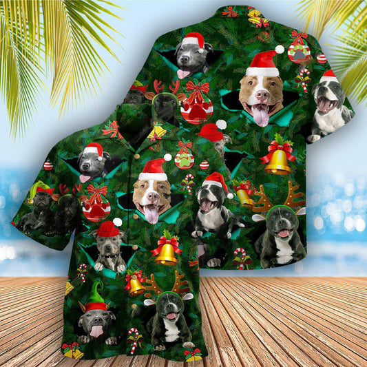 Festive Funny Dog Pitbull Pitmas Holiday Hawaiian Shirt Artwork View For Coastal Escapes And Resort Style