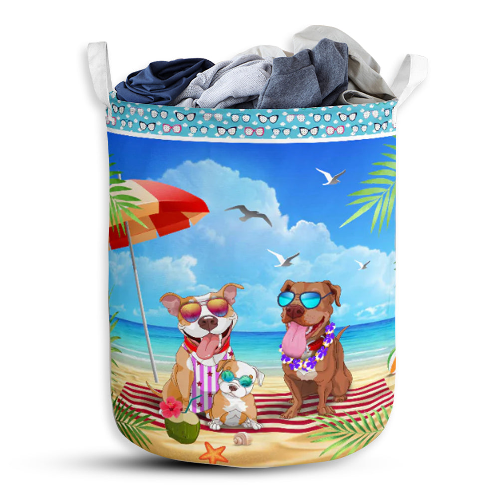 Dog Pitbull Beach Summer Laundry Basket For Bathroom Bedroom Storage