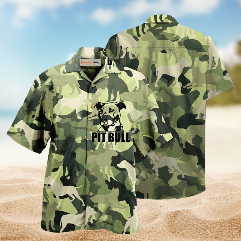 Pitbull Camouflage Hawaiian Shirt For Beach Days, Summer Outings, And Thoughtful Gift Giving