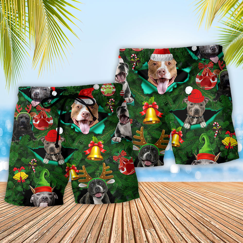 Pitbull Christmas Beach Shorts Pattern Detail For Sunny Day Activities And Casual Outdoor Comfort